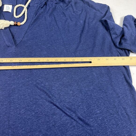 Sigrid Olsen Linen Blend Hooded Top Blue Tassel Drawstring Coastal Boho Shirt 2X - Picture 7 of 10